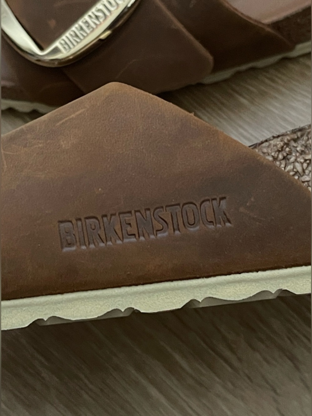 Birkenstock Madrid Big Buckle Cognac Leather Slide Sandals - Picture 7 of 15